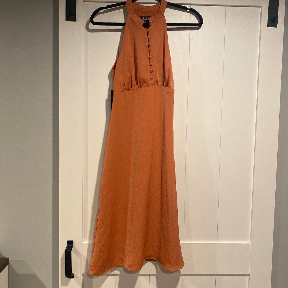 Burnt orange lulus high neck midi dress